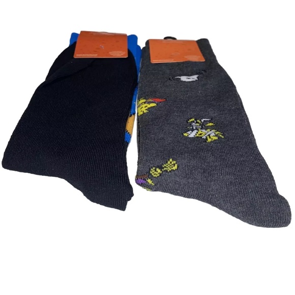 Peanuts Snoopy & Woodstock Crew Socks 2 Pair Men 6.5-12 Black Gray w Pumpkin NEW - Picture 10 of 11